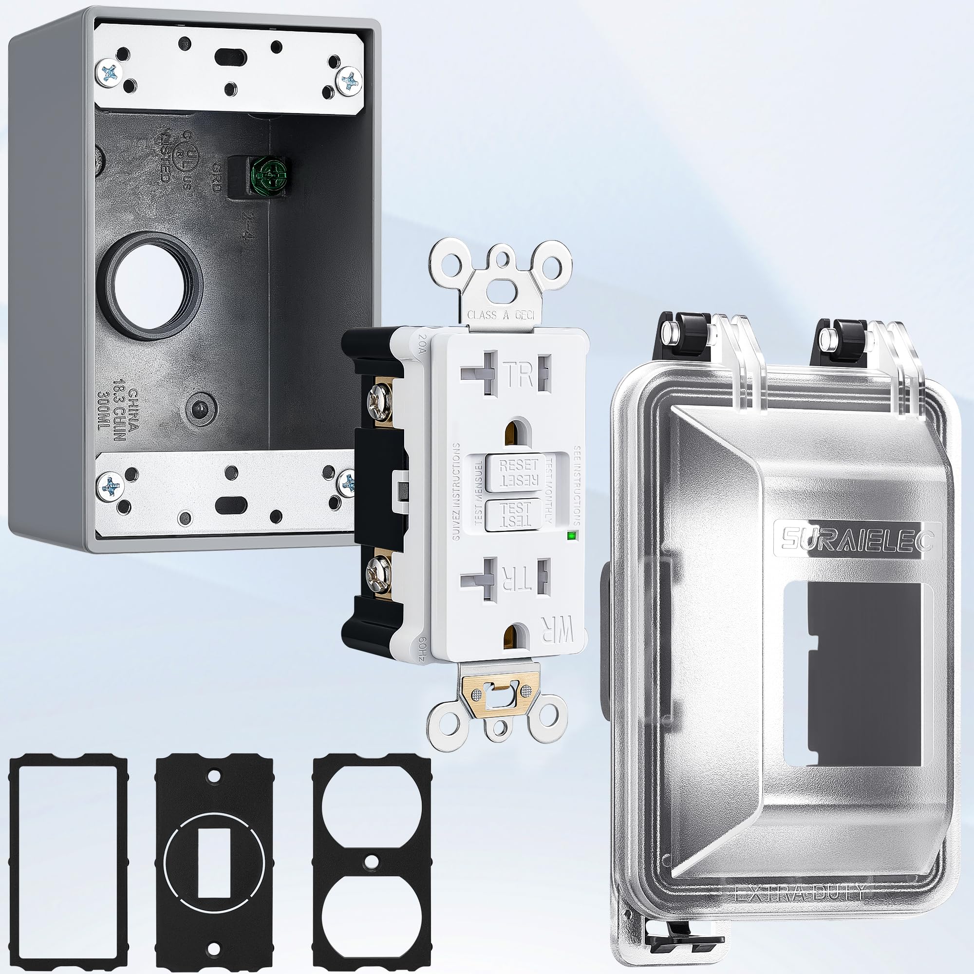 SURAIELEC Outdoor Outlet Box With 20 AMP GFCI Receptacle – Weatherproof 3R Steel Enclosure With Lockable Switch, ETL Listed