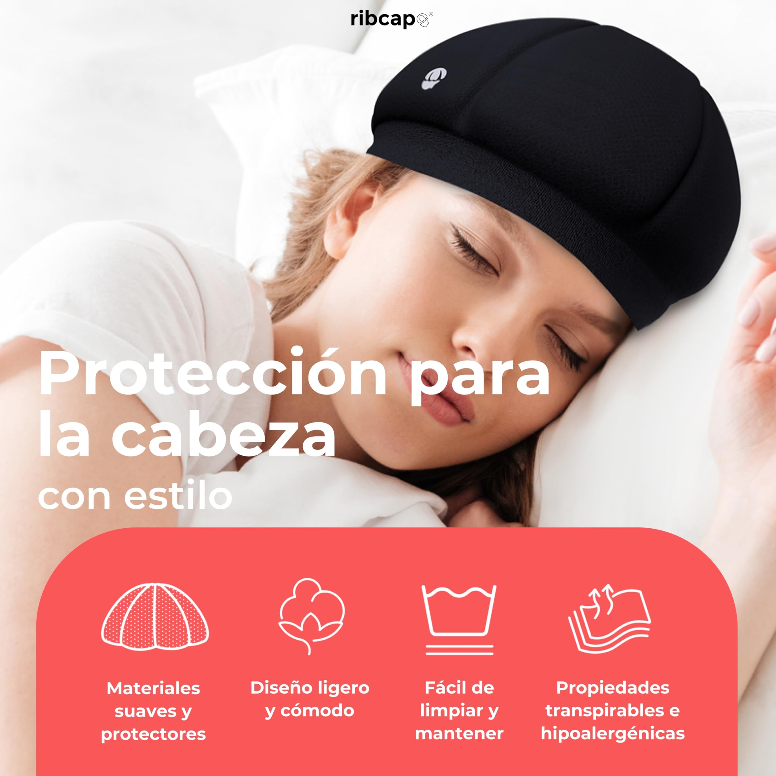 Ribcap Gorro para Dormir Kate | Casco Protector y Suave para la Noche