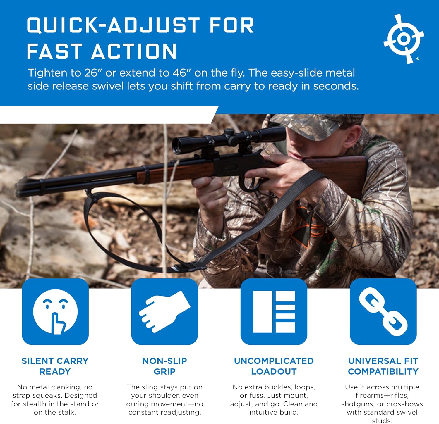 Blue Force Gear Hunting Sling – Universal Easy-to-Install Carrying Harness – Sling with Swivels & Adjustable Strap – Ergonomic Shoulder Accessory Attachment – 48" L x 1.25" W