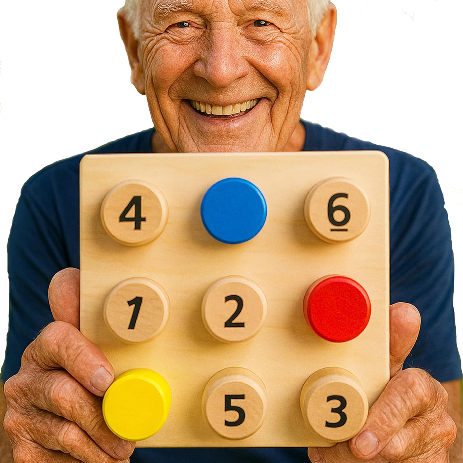 Wooden Twist & Match Cognitive Puzzle – Dementia Activities for Seniors | Games for Seniors with Dementia | 18 Wooden Knobs,Numbered and Color Matching, Fine Motor Skills Exercise
