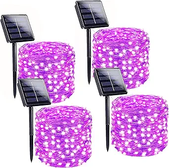 Purple Halloween Solar String Lights Outdoor, 4-Pack Each 100LED Solar Twinkle Lights Outside Waterproof, Solar Halloween Lights Copper Wire 8 Modes Solar Fairy Lights for Halloween Decoration Outdoor