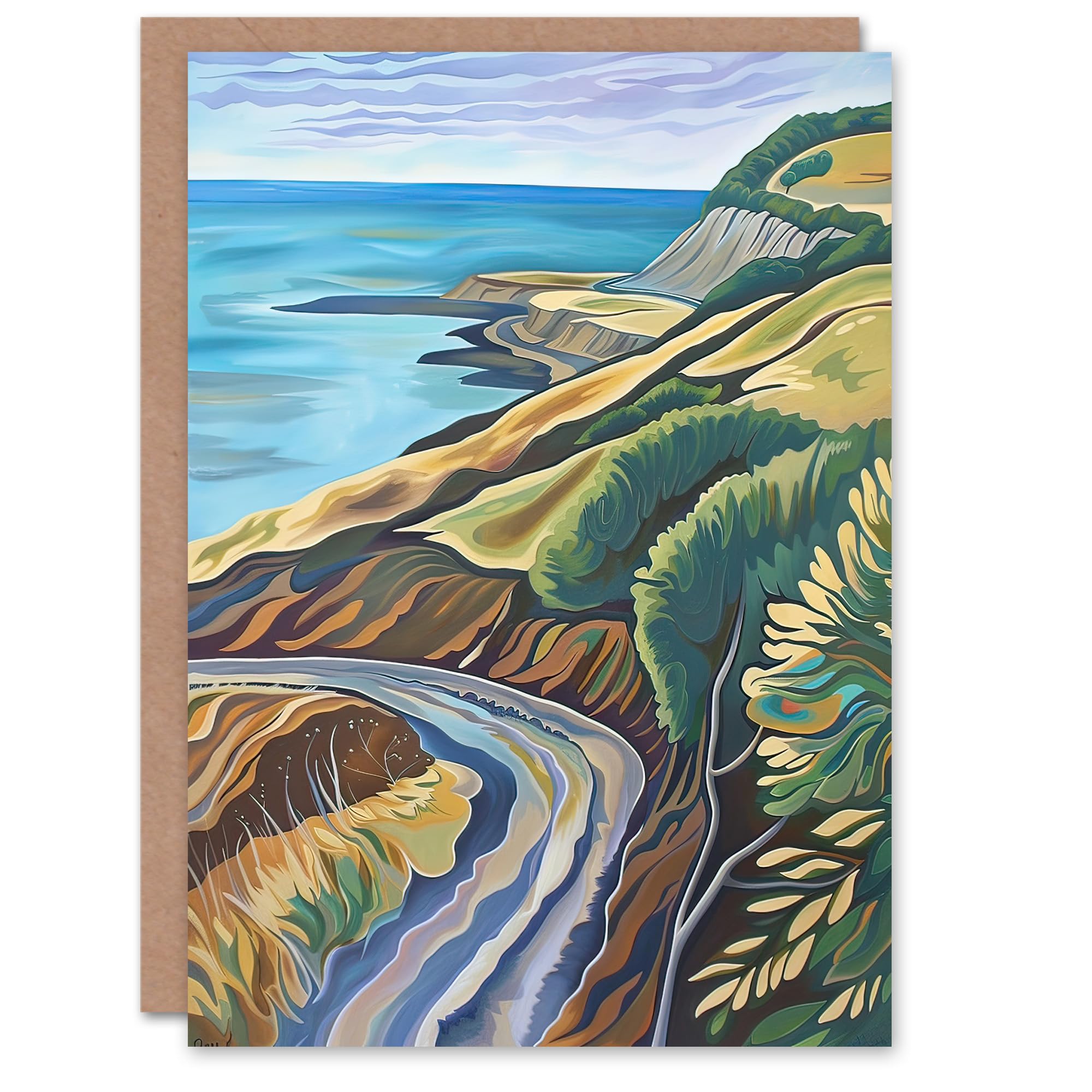 Artery8 Greeting Card Cleveland Way Coastal Yorkshire Moors Painting Blank For Him Or Her Art Birthday Card