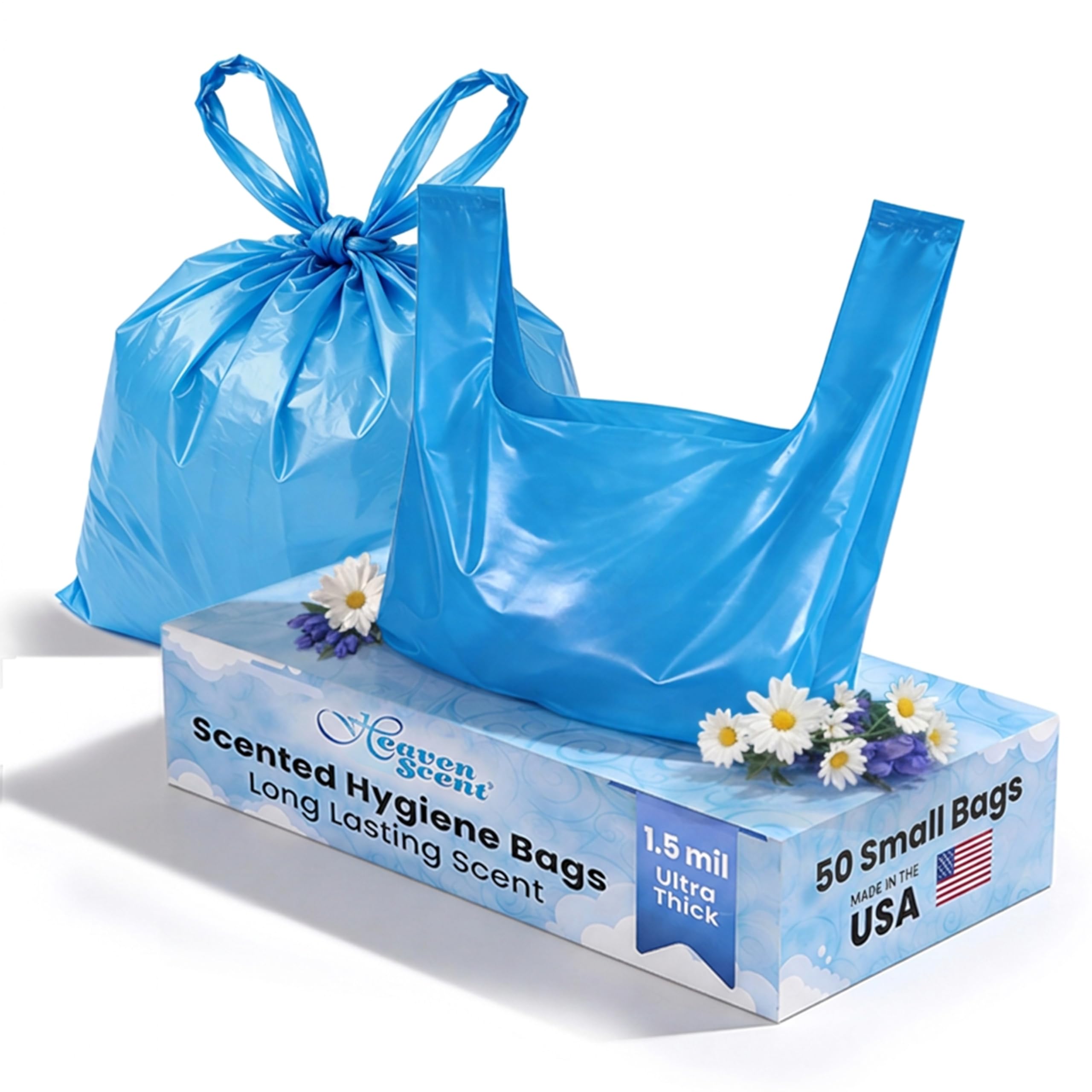 Heaven Scent Hygiene Bags 1.5MIL ULTRA-THICK Discreet Waste Disposal | MADE IN THE USA | Mild Baby Powder Scented Trash Bags for Adult Briefs &
