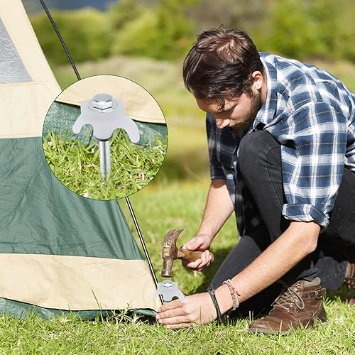 Miniatura 26 de 20 estacas de tienda de campaña de 8 pulgadas, estacas de tienda de campaña resistentes, anclajes de tierra perforables, clavijas de metal