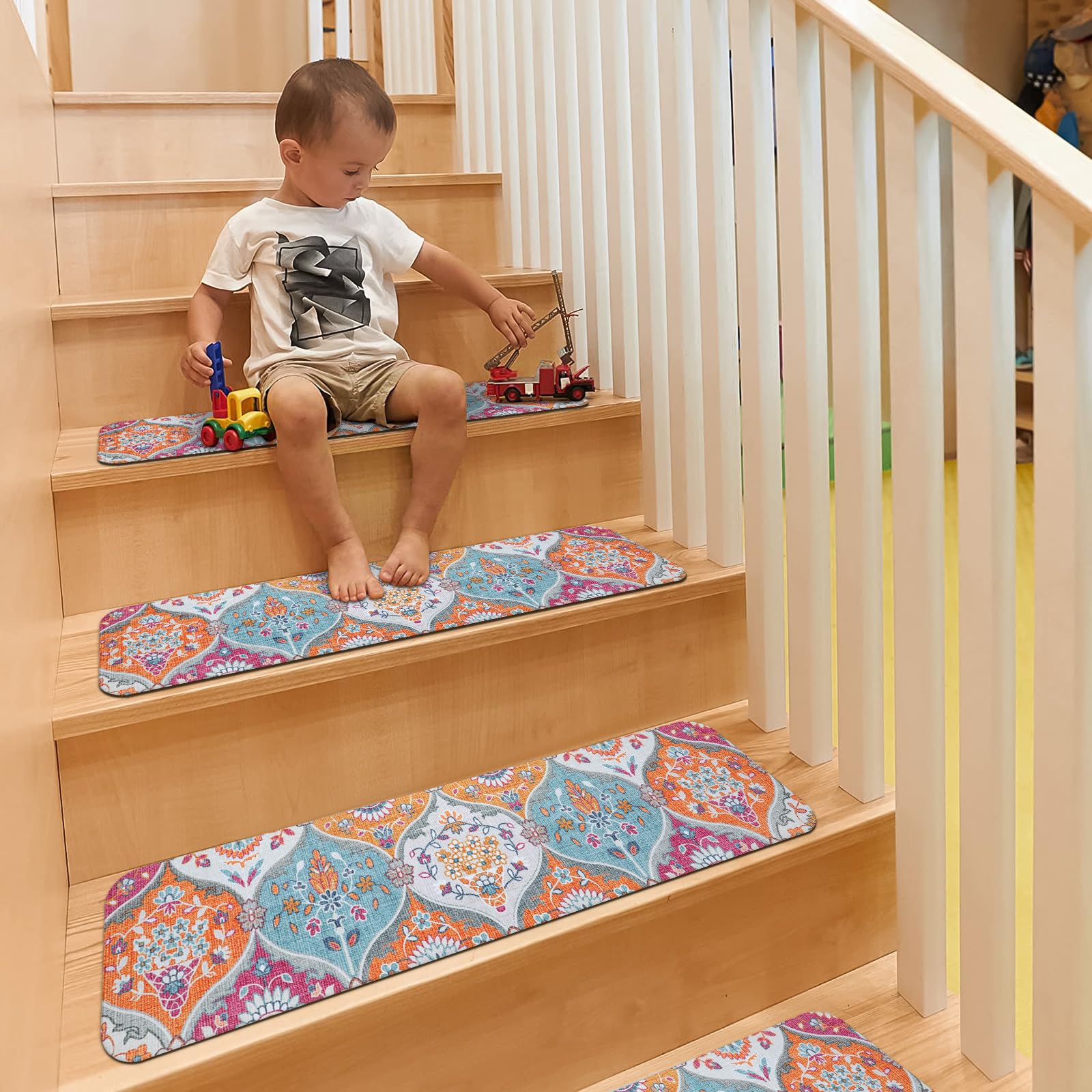 OJIA Extra Non-Slip Stair Treads for Wooden Steps Set of 15, 30"X8" Rubber Indoor Stair Runner Slip Resistant Stair Rugs Safety Mats for Dogs, Kids & Elders, Stairway Grip Step Treads