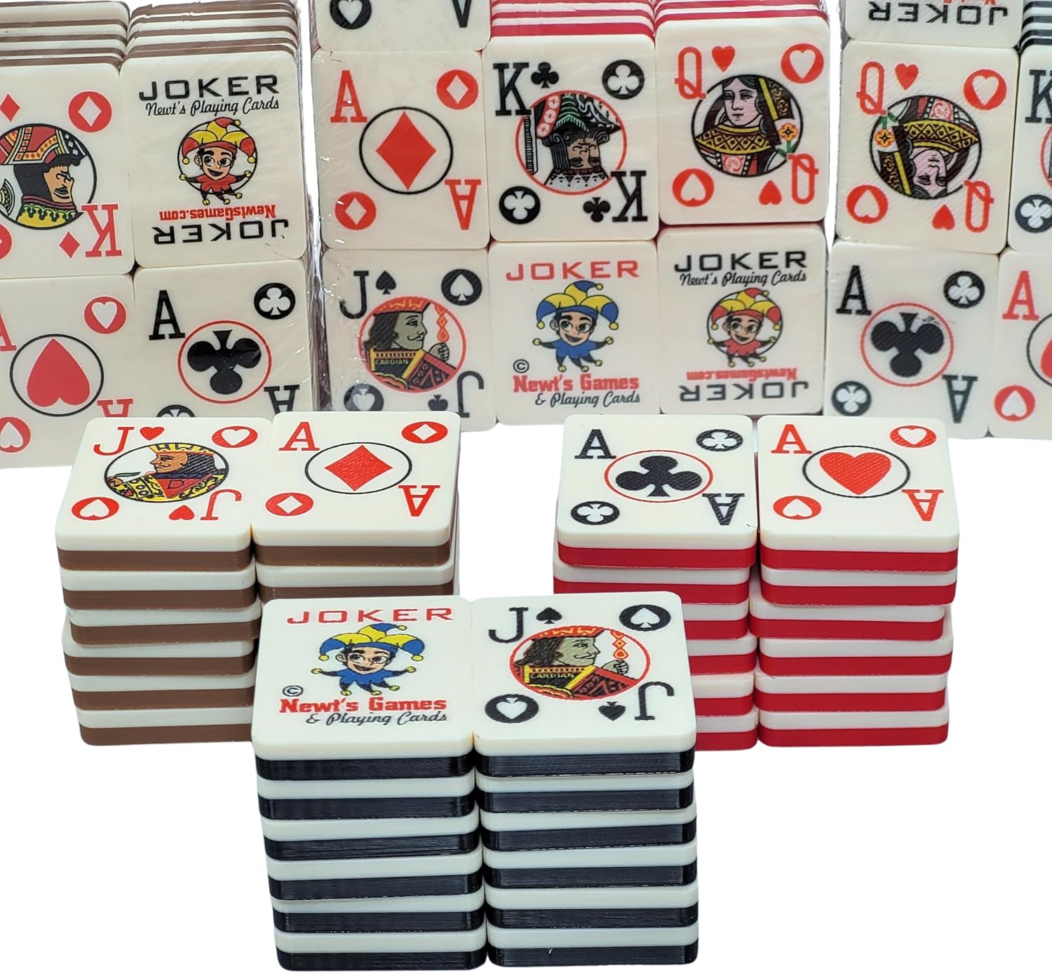 Poker Playing Cards on Plastic Tiles - Standard Deck of 52 Cards w/2 Jokers. Red, Black, Blue or Brown Back Two-Tone. Cardian Brand