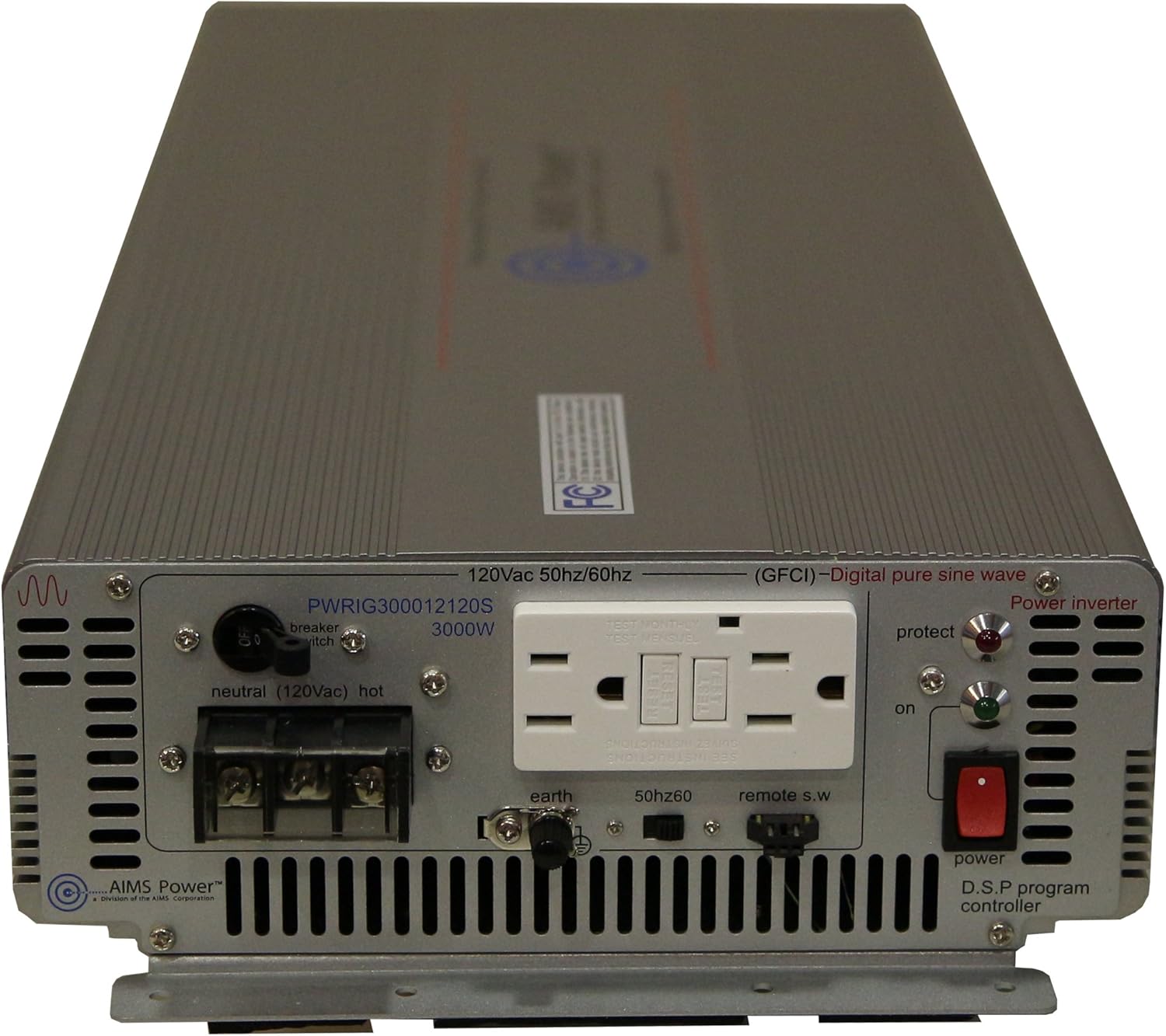 AIMS Power PWRIG300012120S Pure Sine Power Inverter, 3000W Continuous Power, 6000W Surge Peak Power, 12V DC Input, 60hz or 50hz Switch, Highly Efficient, Improved Output at Low Voltage