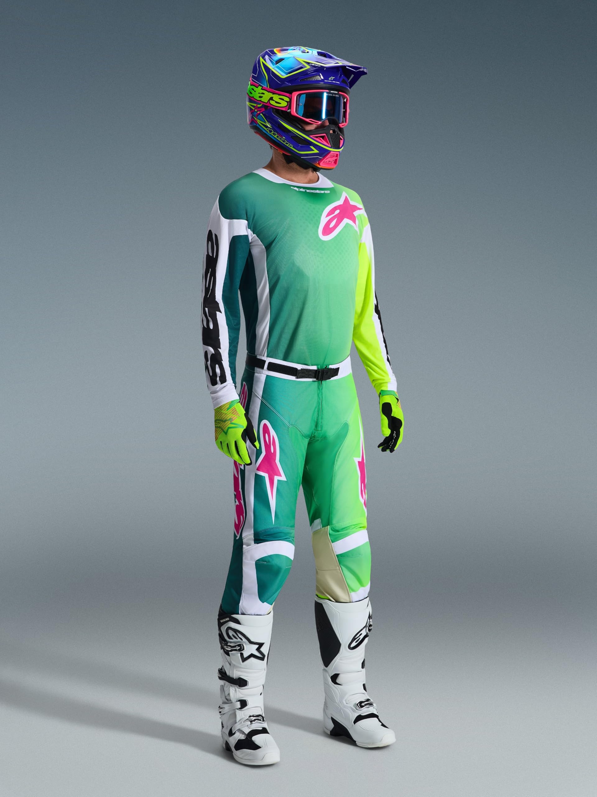 Alpinestars Racer Portl Maglia da motocross, nero bianco verde, L