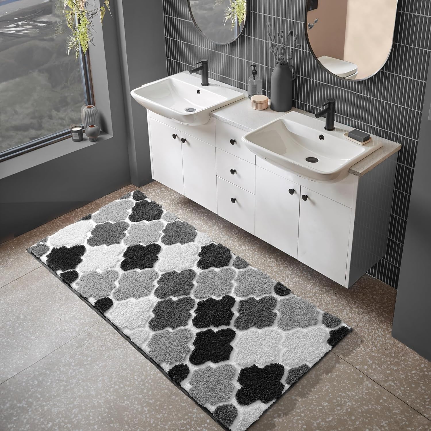 DEXDE Black Bathroom Rugs Runner 20x47 Non-Slip Bath Rugs Extra Soft Absorbent Shaggy Large Bath Mats Machine Washable for Bathroom Shower Bedroom Hallway Home Decor Accessories - Image 4