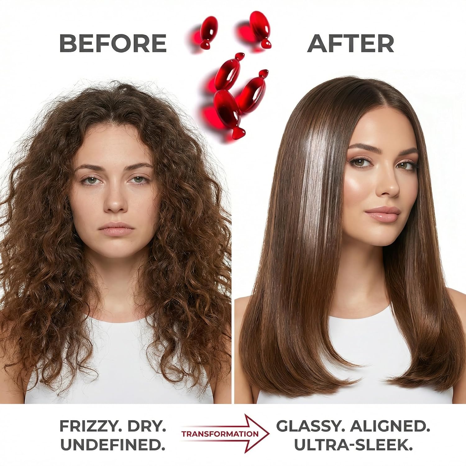 SNOB GIRLS CURALIGN Frizz Control Hair Serum Capsules – Vegan Leave-In Hair Oil for Frizz-Prone, Coarse or Curly Hair – With Argan Oil, Babassu & Ceramides – Humidity Defense & Shine – 45 Ct