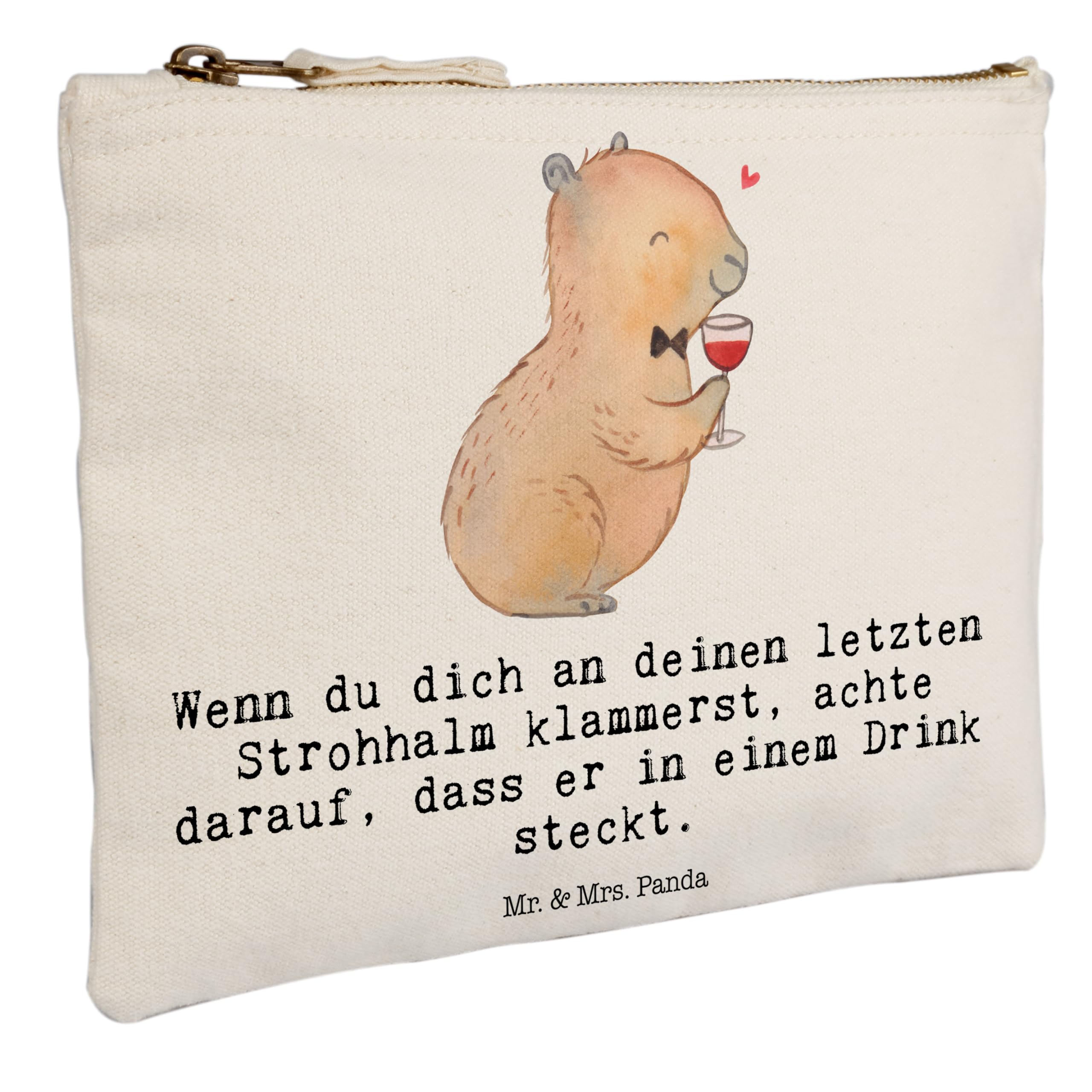 Mr. & Mrs. Panda Etui Capybara Wein Grösse XL Große - Geschenk, Adrette Tiere, Heiterer, Mäppchen, Schlampermäppchen, Kulturbeutel, Kosmetiktasche, Handzeichnung, Weinliebhaber, Tiermotive, Zeichnung