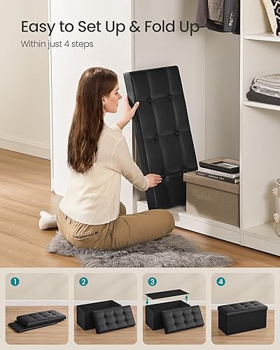 Miniatura 100 de SONGMICS cubo de almacenamiento de piel sintética, asiento, 15 pulgadas, Madera, Negro Negro -,Marrón,Gris-oscuro,Camel marrón,Marrón café,Crema