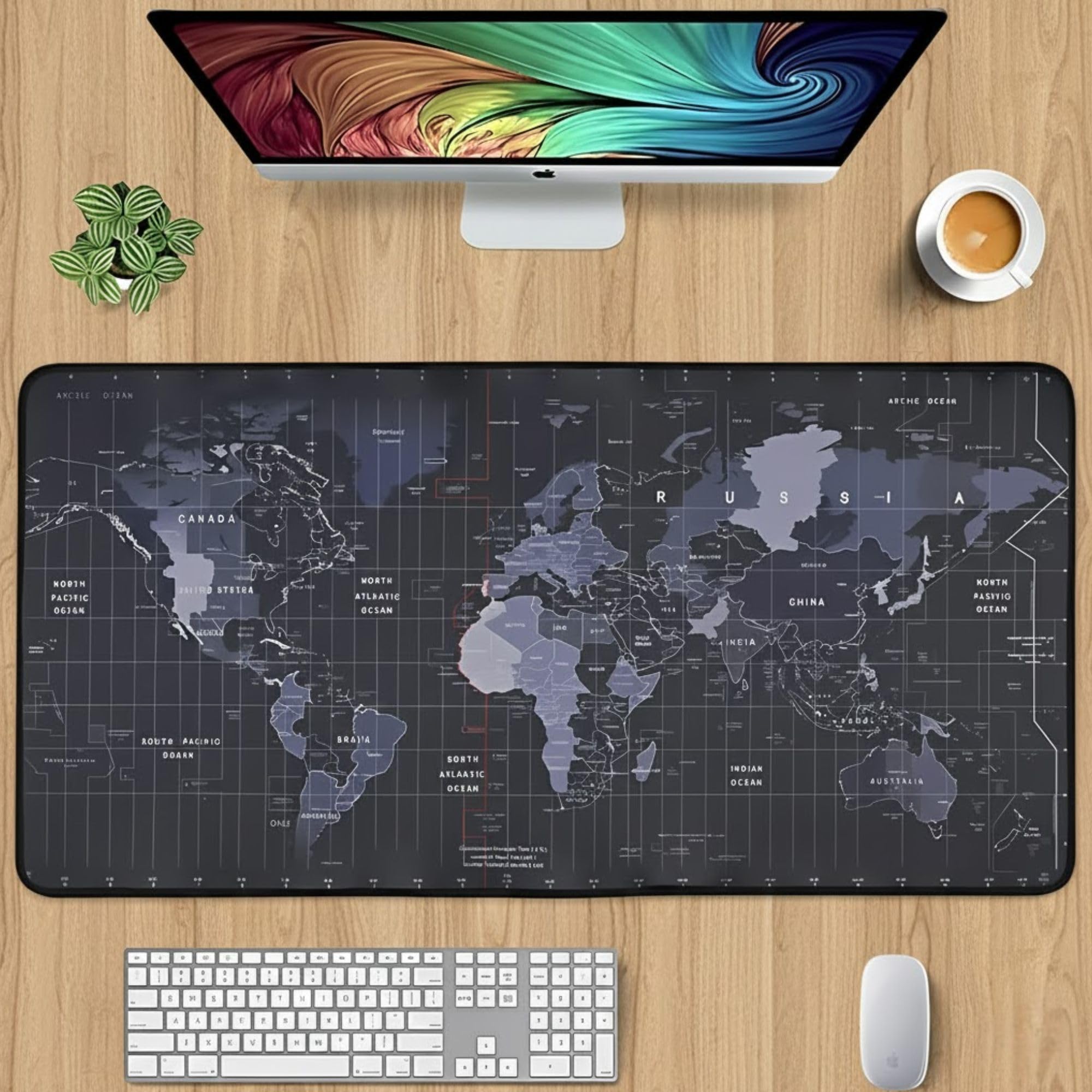 Hian World Map Extended Size Gaming Mouse Pad | 80x30 cm, Pack of 1 | Non-Slip Rubber Base, Stitched Edges | Provides Ample Space for Smooth, Precise Movement | for Gaming, Office Work, Home Use