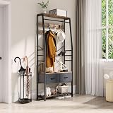 YITAHOME Coat Stand with Shoe Storage Bench, Hall Tree with Drawers, Brown 32D x 80W x 181H cm Rustic Brown