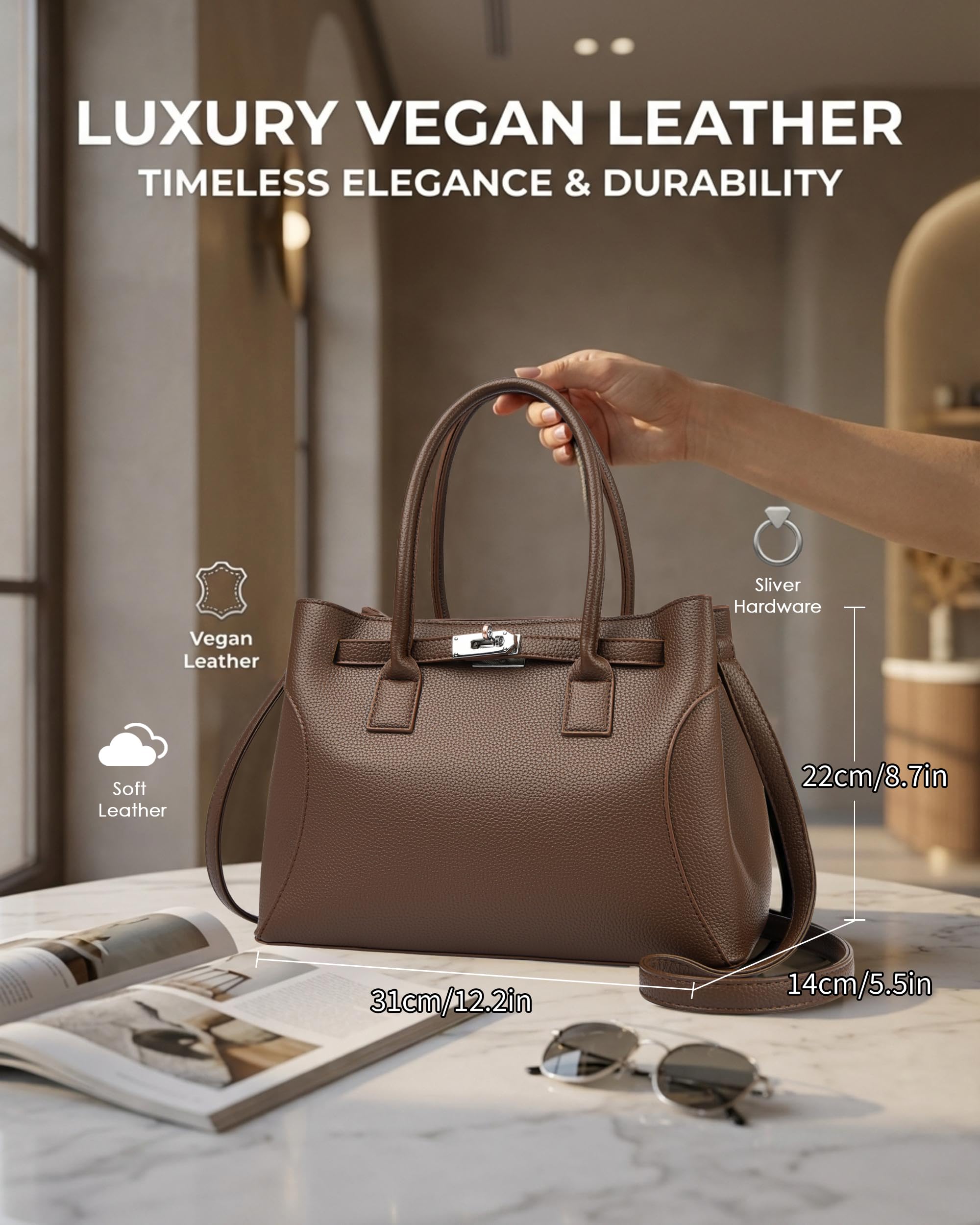 MYHOZEE Handbags Purses for Women Leather Top-Handle Bag Hand Bags Waterproof Crossbody for Womens Ladies Satchel bags — view 2