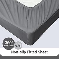 Vista 4 de Mooreeke Cooling Queen - Juego de sábanas de bambú suave y transpirable, sábana bajera ajustable con bolsillo profundo, fundas de almohada