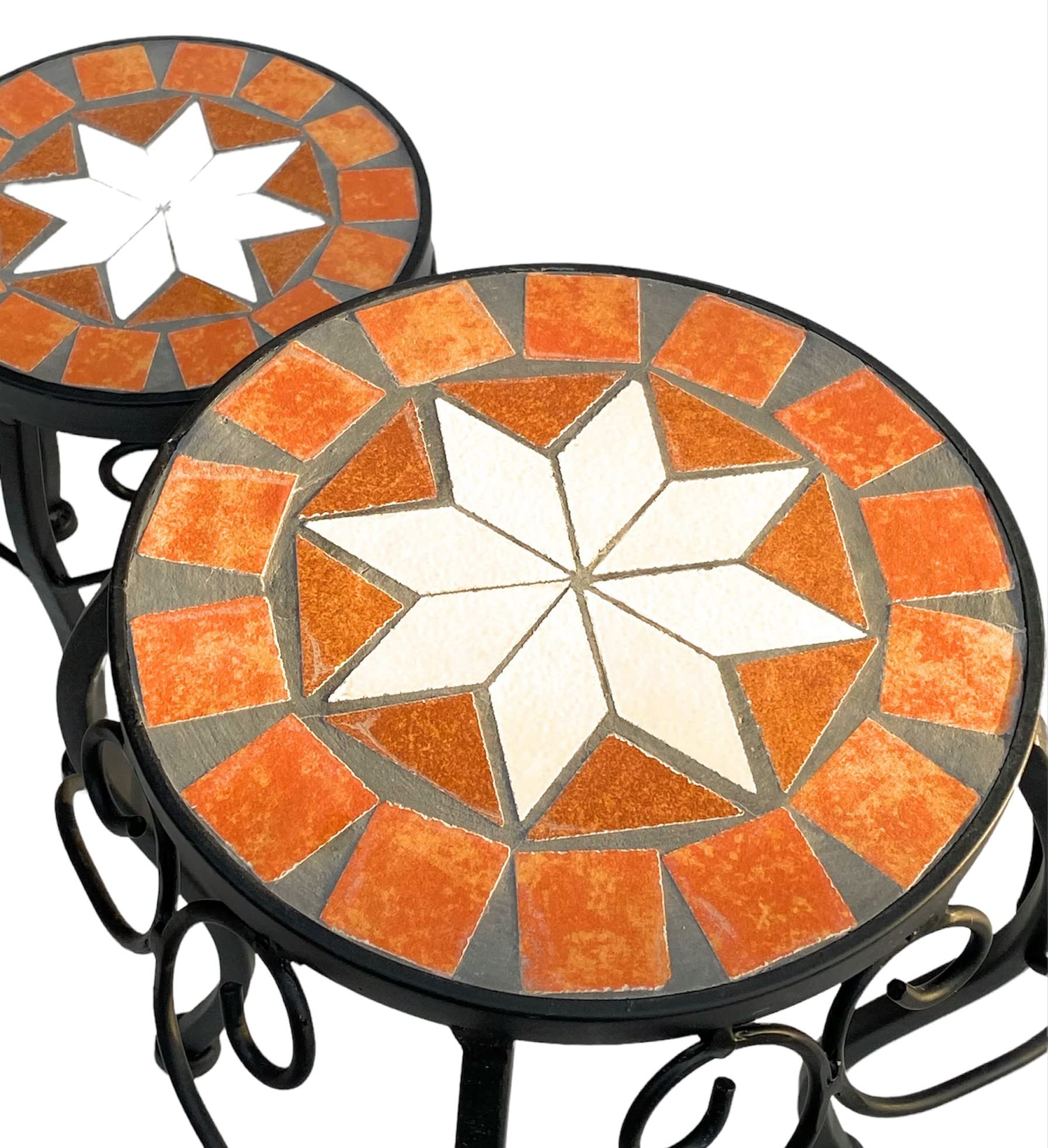 DanDiBo Blumenhocker Mosaik Rund 3er Set 20, 27, 37 cm Blumenständer 12014 Beistelltisch Pflanzenständer Mosaiktisch Klein