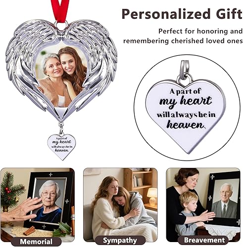 Miniatura 5 de Adornos de fotos conmemorativos de alas de ángel de Navidad 2025, regalos de condolencias por la pérdida de un ser querido, marco de fotos