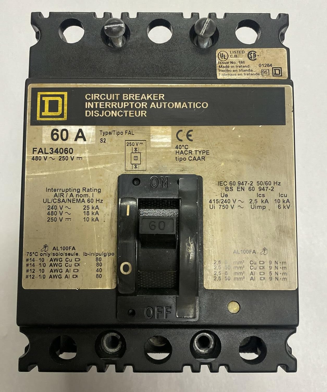NEW SQUARE D FAL34060 THERMAL-MAGNETIC 60A AMP 480V-AC CIRCUIT BREAKER D436607