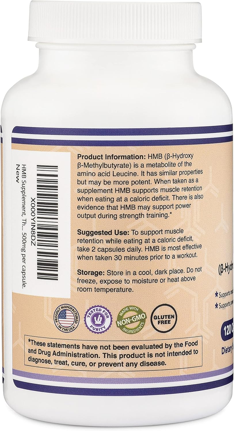 HMB Supplement, Third Party Tested, Made in USA, 120 Capsules, 1000mg per  Serving, 500mg per Capsule