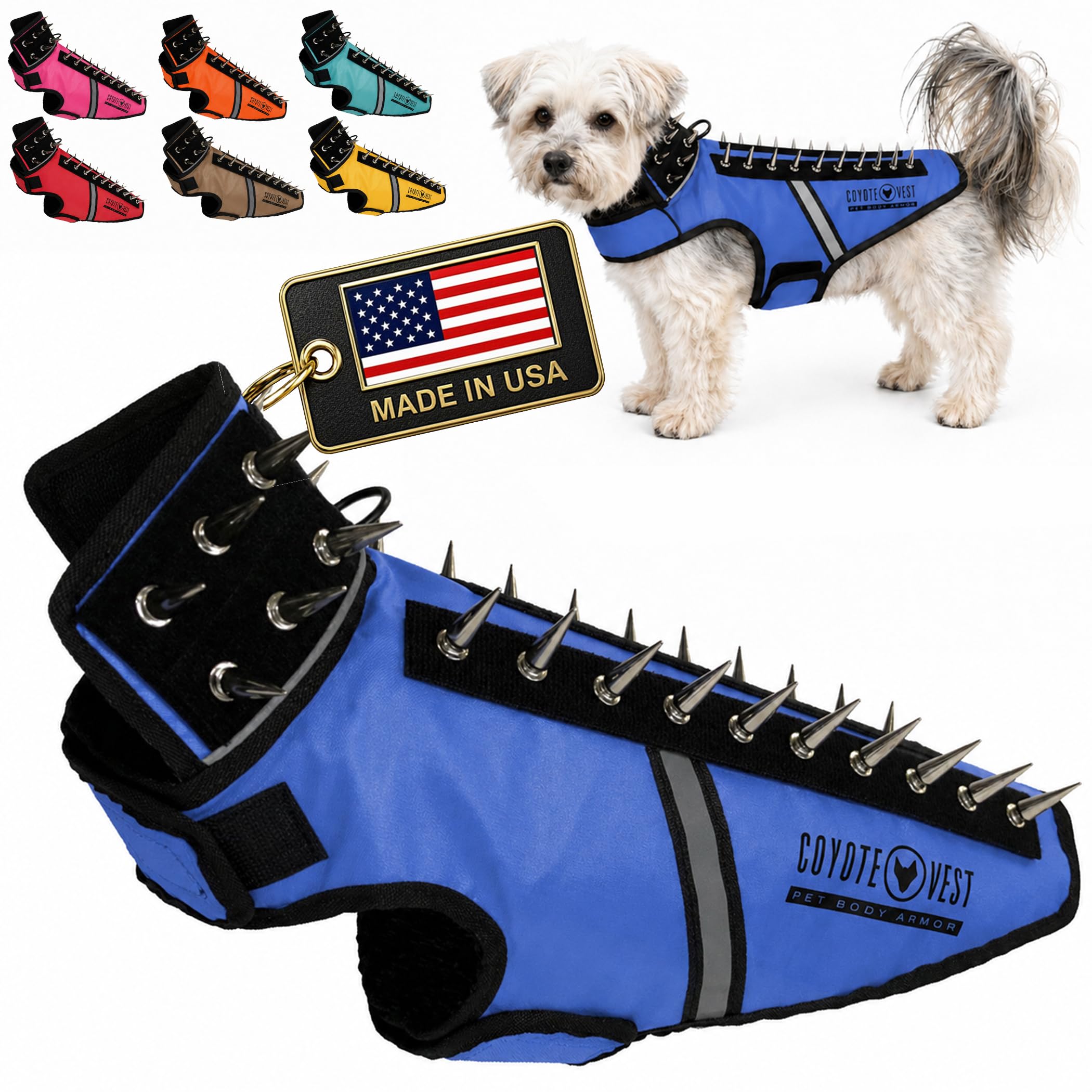 CoyoteVest SpikeVest Dog Harness, Vest for Small Dogs, Reflective Dog Vest with Spikes to Protect Your Pet from Coyotes, Raptor and Animal Attacks, Anti-Hawk Vest, USA (S-Royal Blue) โ image 1
