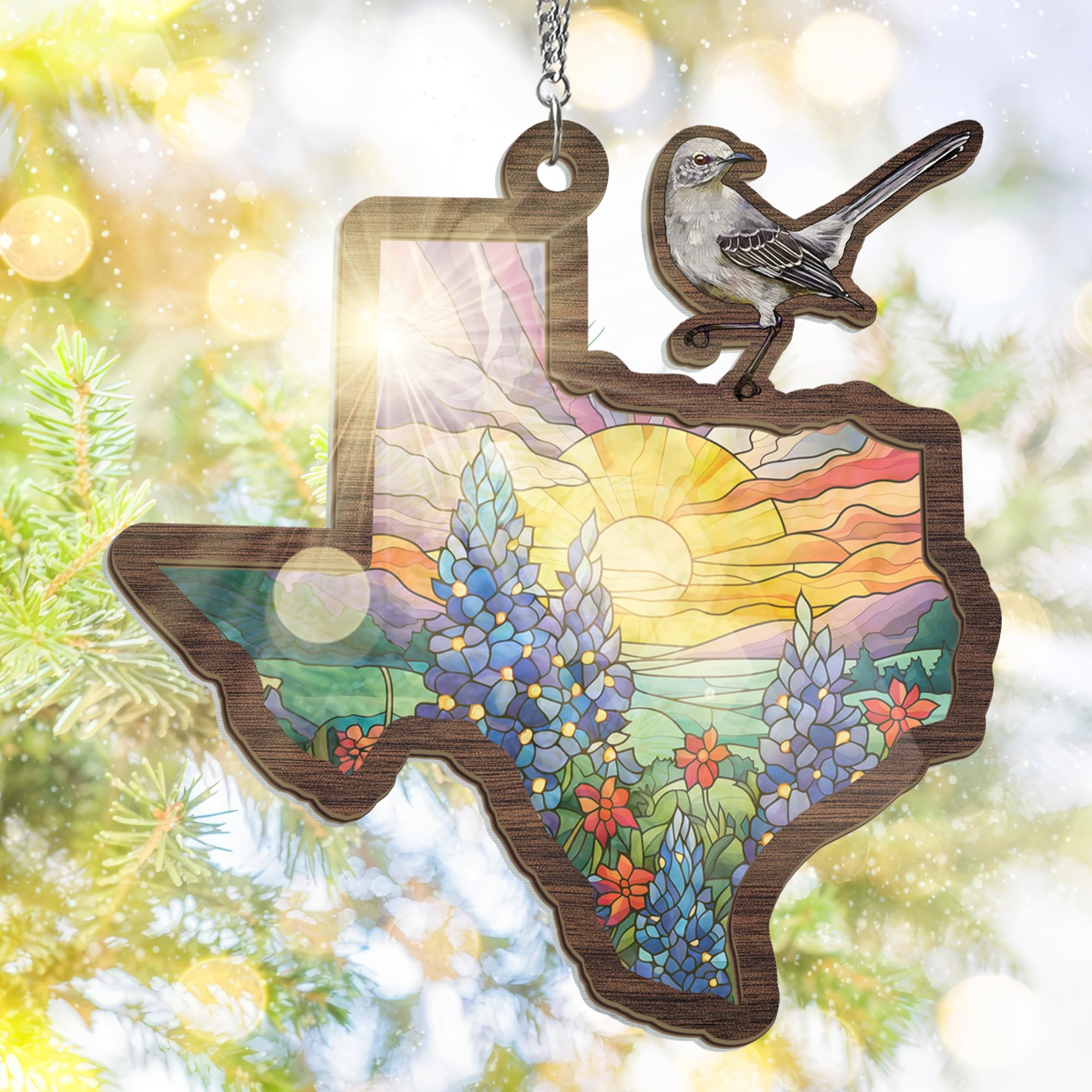 FLAGWIX Texas Gifts for Women Men - Double Layered Suncatcher Hanging Decorations 6 in - Christmas Decorations Indoor, Texas Sun Catchers for Home