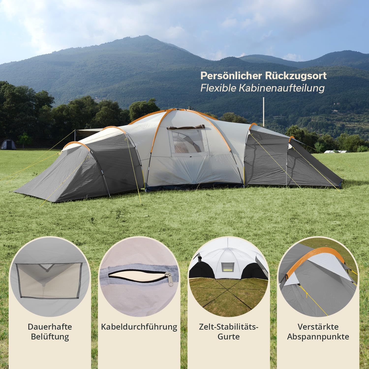 Skandika Korsyka/Turyn namiot kopułowy dla 10-12 osób, duży namiot rodzinny, 3 sypialnie, wysokość 200 cm, słup wody 5000 mm | outdoor, kemping, rodzina