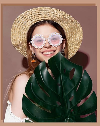 Miniatura 10 de 12 pares de lentes de sol retro con margaritas redondos flores divertidos lentes de sol para fiestas para adultos festivales gafas de sol florales