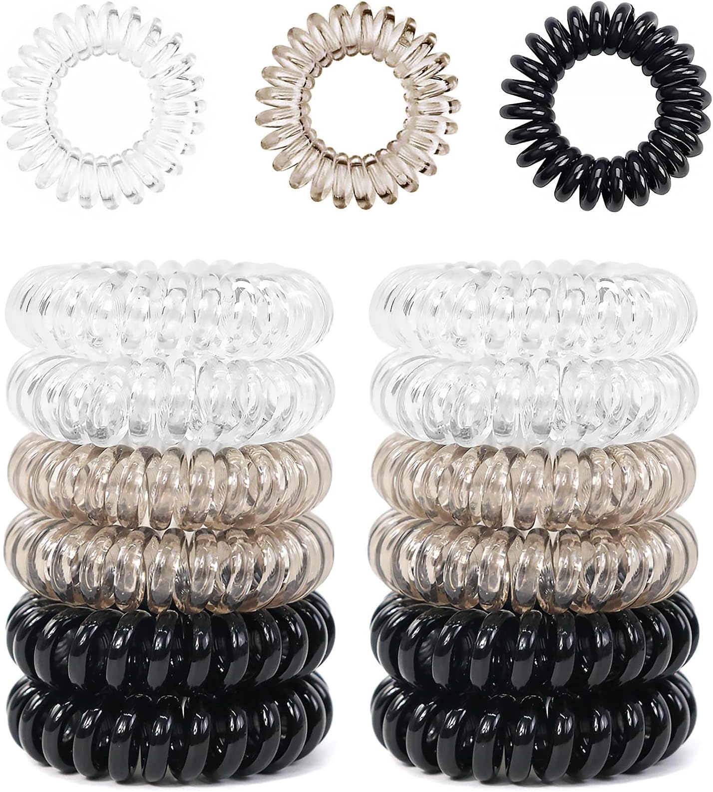 Sularpek 12 Pcs Spiral Hair Ties, MultiColor Hair Elastic Bands, No Crease Phone Cord Hair Bobbles, Plastic Hair Coil Bands, Spiral Ponytail Holder Hair Bands for Women Girls