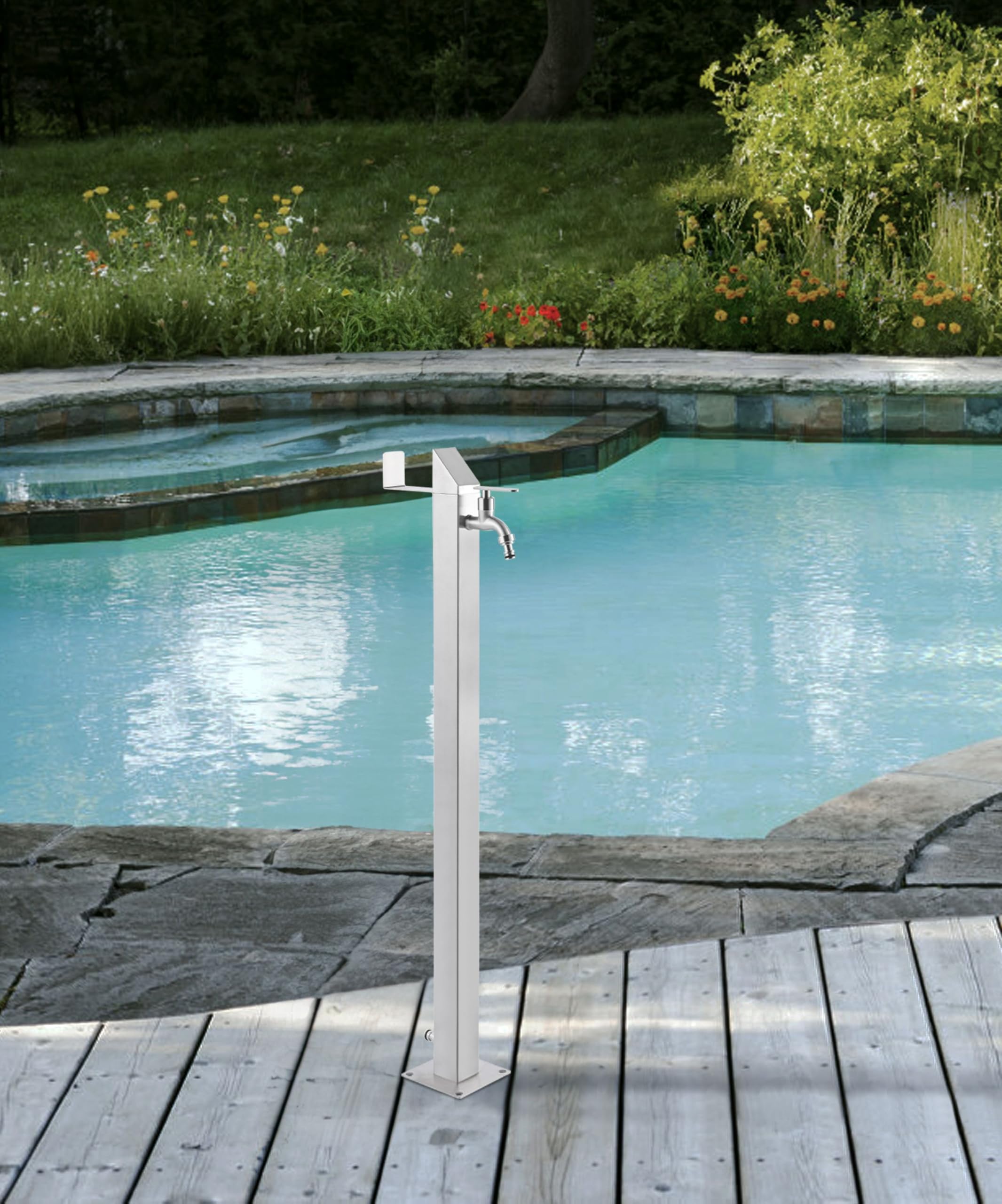Wassersäule 93 cm Edelstahl 304, 2 Hahnanschlüsse ½, winterfest, Zapfsäule Garten