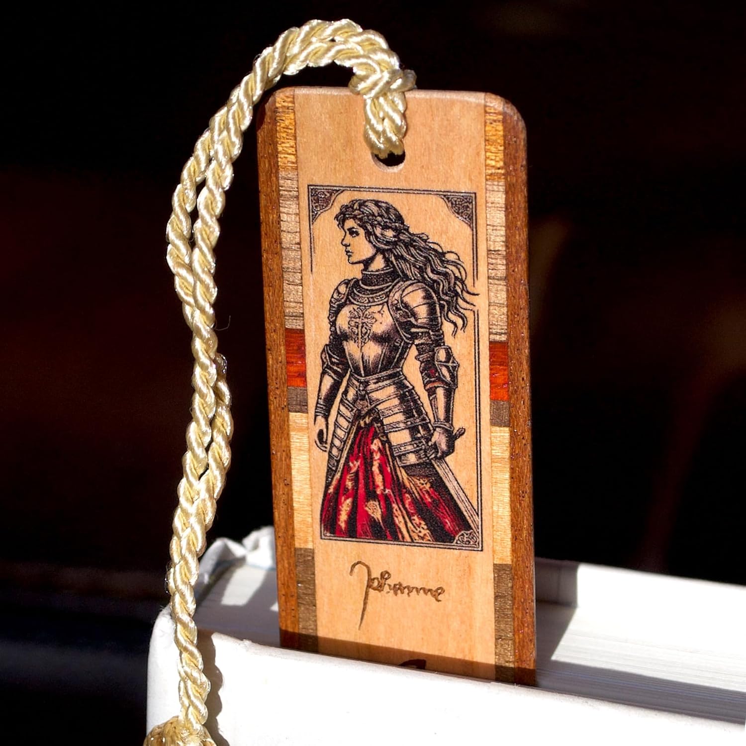 Personalized Joan of Arc Wooden Bookmark – Historic Photo Design with Tassel | Made in USA