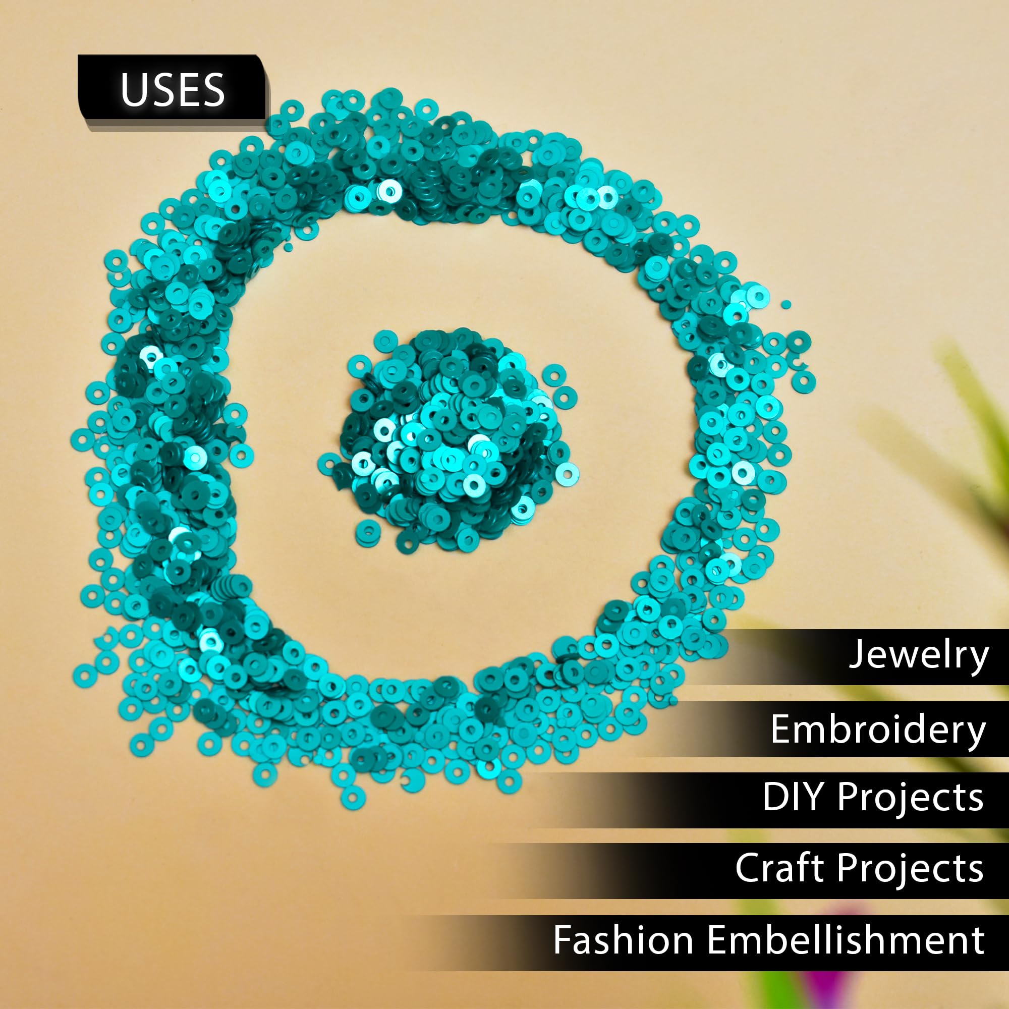 Embroiderymaterial 2.5MM Sequins Sitara for Craft, Embroidery, and Jewellery Making (Sea Blue, 50 Gram) 4