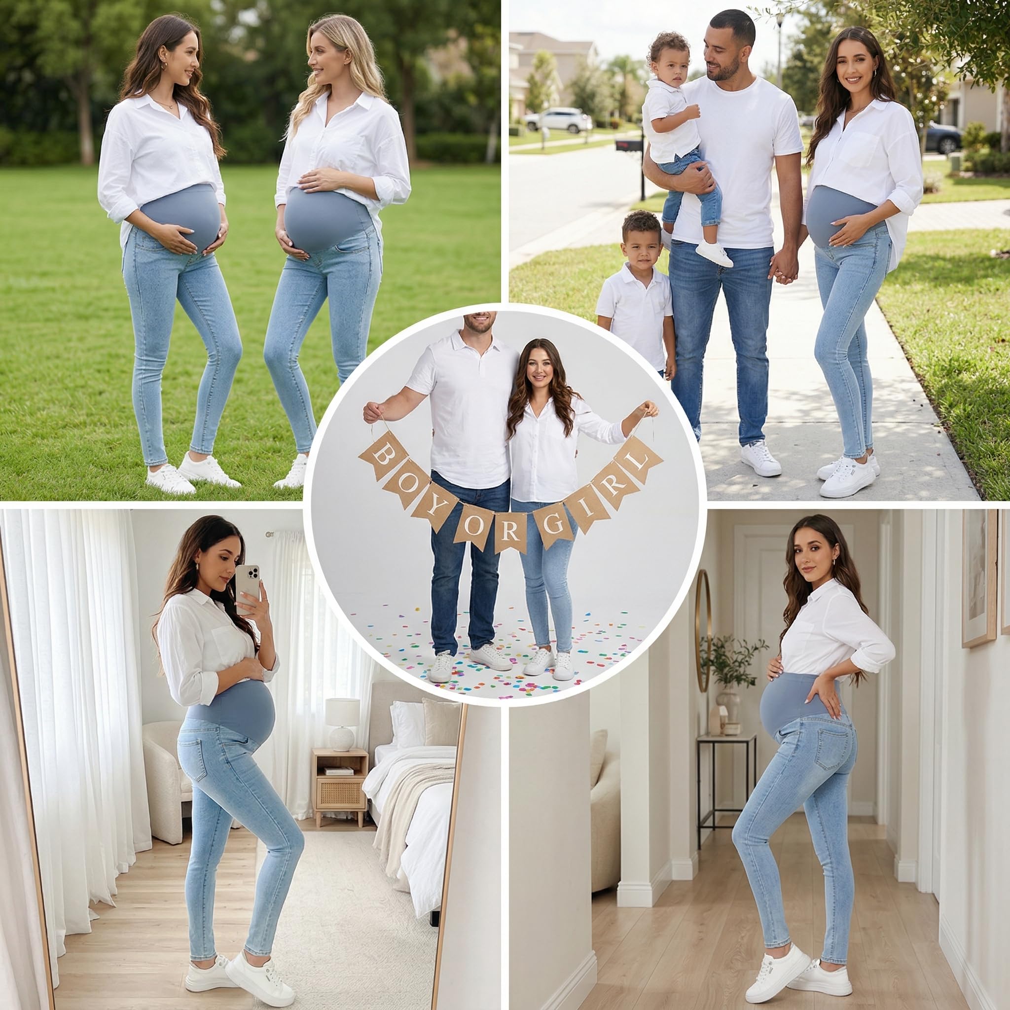 PACBREEZE Damen Umstandsjeans über dem Bauch, schmal, dehnbar, hohe Taille, Denim, Skinny Hose mit Taschen