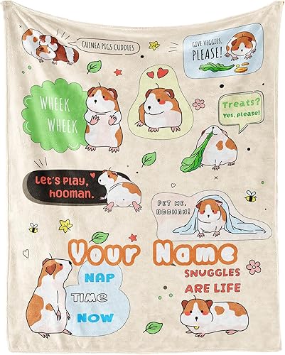 Miniatura 8 de CaomeiWu Manta de franela de 50 x 40 pulgadas con temática de conejillos de indias para humanos, manta suave para siesta para el hogar, para niños,