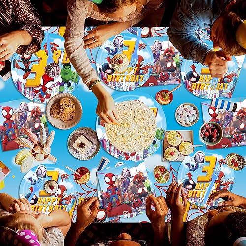 Miniatura 6 de Spidey and His Amazing Friends - Suministros para fiesta de cumpleaños, el juego de decoración de tercer cumpleaños de Spidey incluye platos,