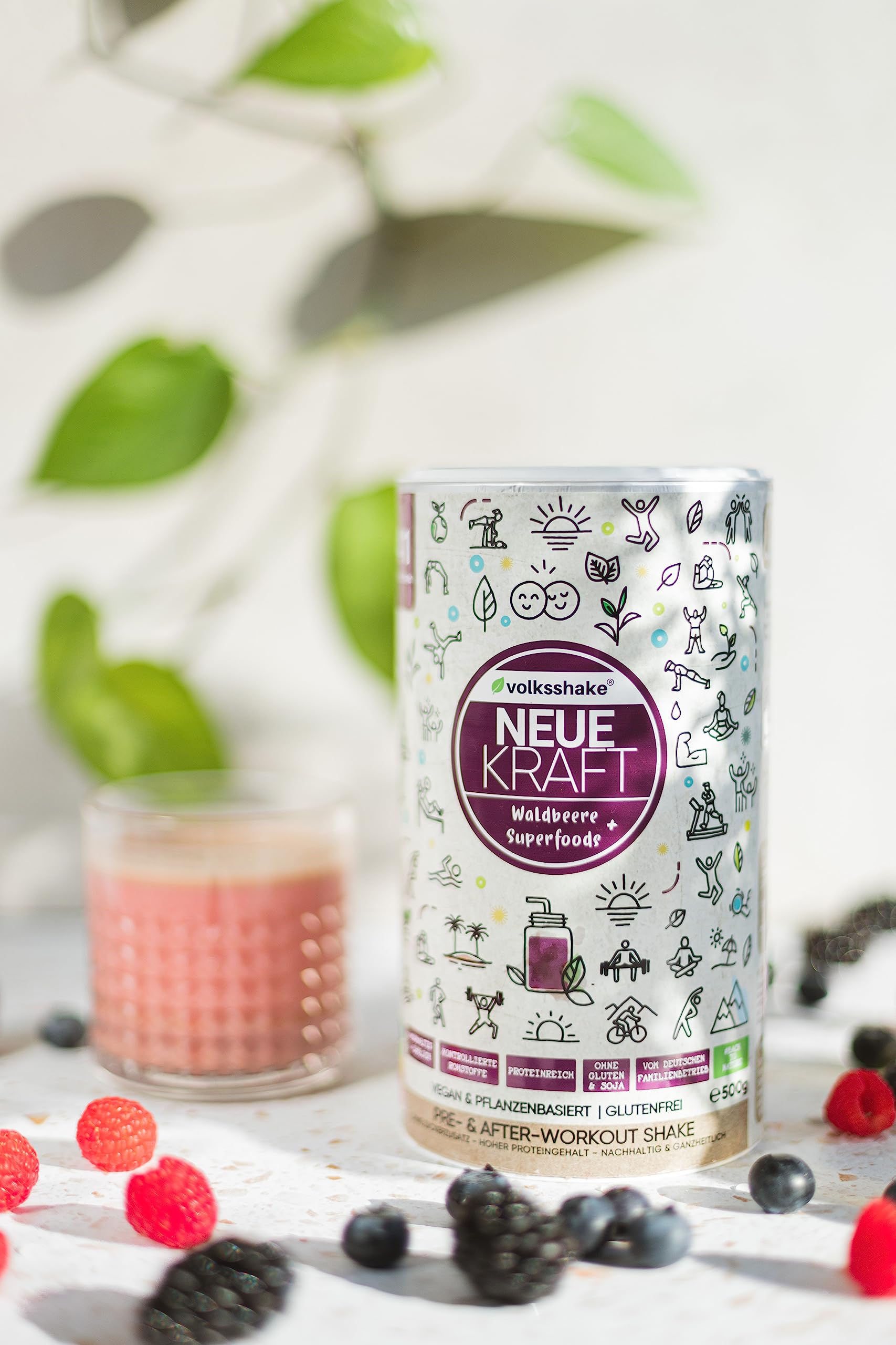 Neue Kraft | Smoothiepulver | 500g | Waldbeere-Geschmack | Über 20 rein pflanzliche Zutaten | Premiumqualität vom Bodensee | Made in Germany