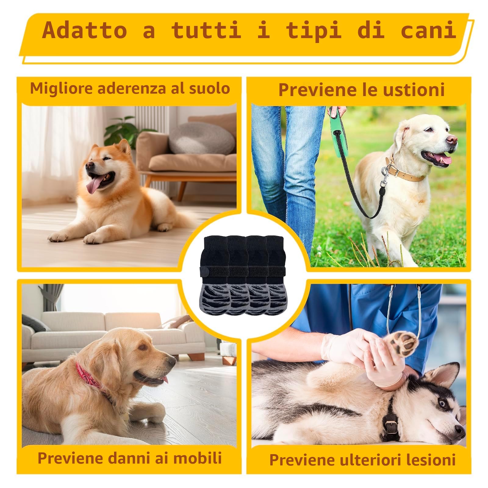 4 pezzi di protezione zampe per cani robusti anti,protettivi calzini per cani, antiscivolo per cani in gomma, con cinghie regolabili per uso interno ed esterno (XL)