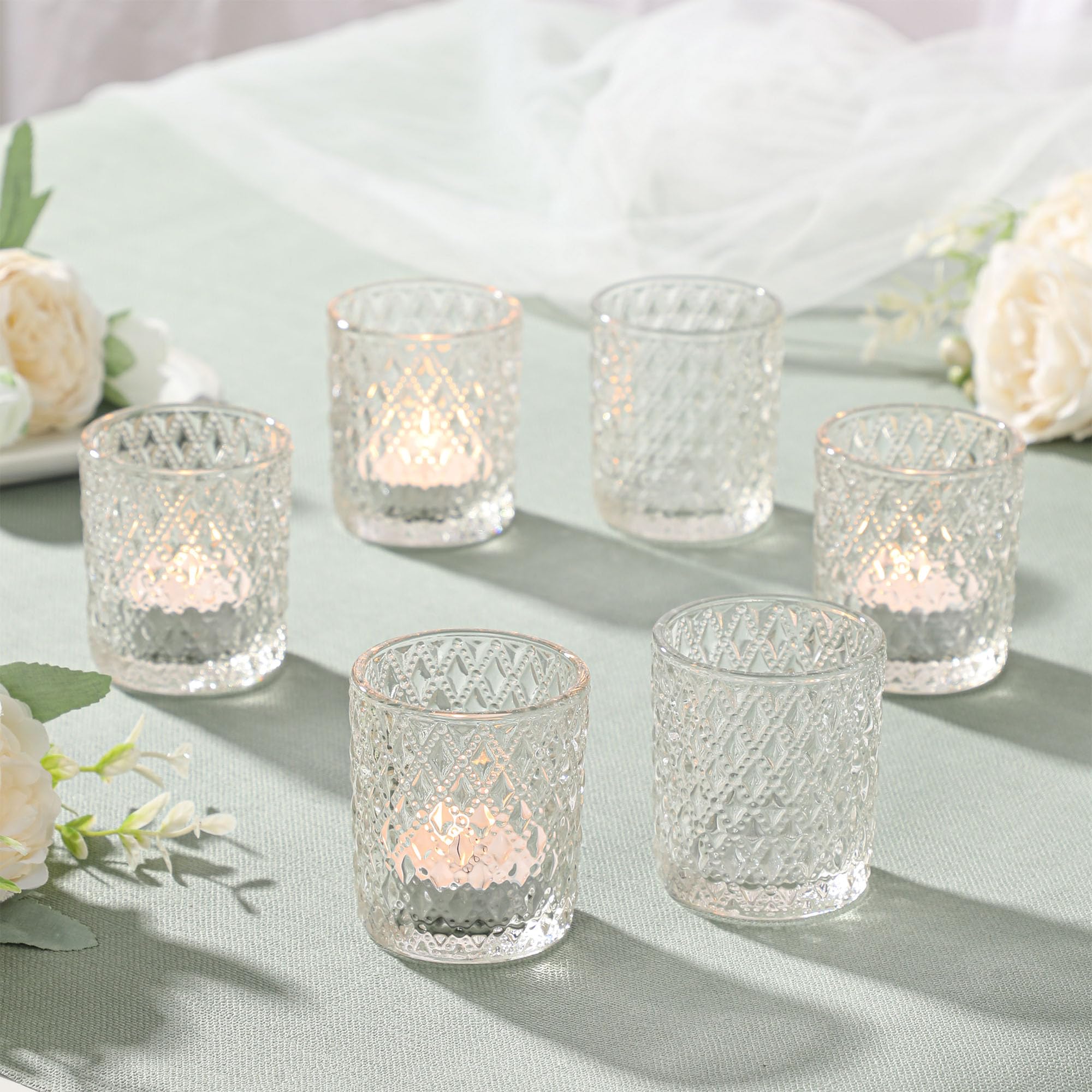 Lot de 12 Photophore Bougie, Photophores en Verre pour Bougie Chauffe-Plat, Photophore pour Centres de Table Parfait pour Mariage Fête Décoration d'intérieur