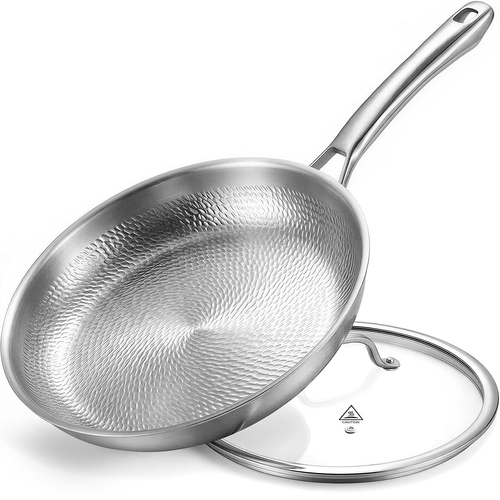 Photo 1 of Titanium Pans for Cooking, 12" Uncoated Hammered Titanium Pro Frying Pan, PFAS Free Cookware, Frying Pan with Lid, Non Toxic Tri-Ply Skillet for Cooking, PFAS/PFOA/PTFE Free, Induction & Oven-Safe