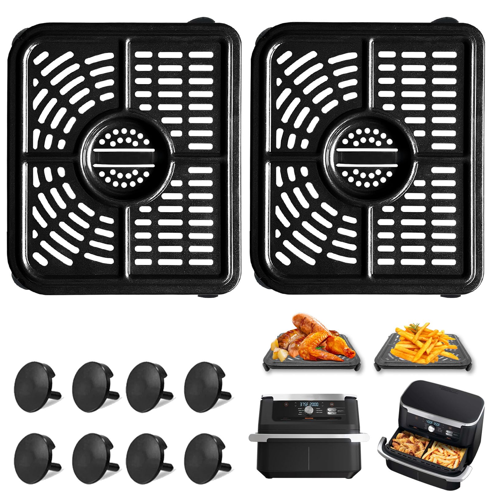 GCQ Air Fryer Grill Pan for Ninja Foodi FlexDrawer Dual Zone Hot 10.4L 7 in1 AF500EUCP 6 in 1 6L AF550EU, 2 Packs Replacement Air Fryer Crisper Plate Grill Plate Tray Accessories Auflaufform Zubehör