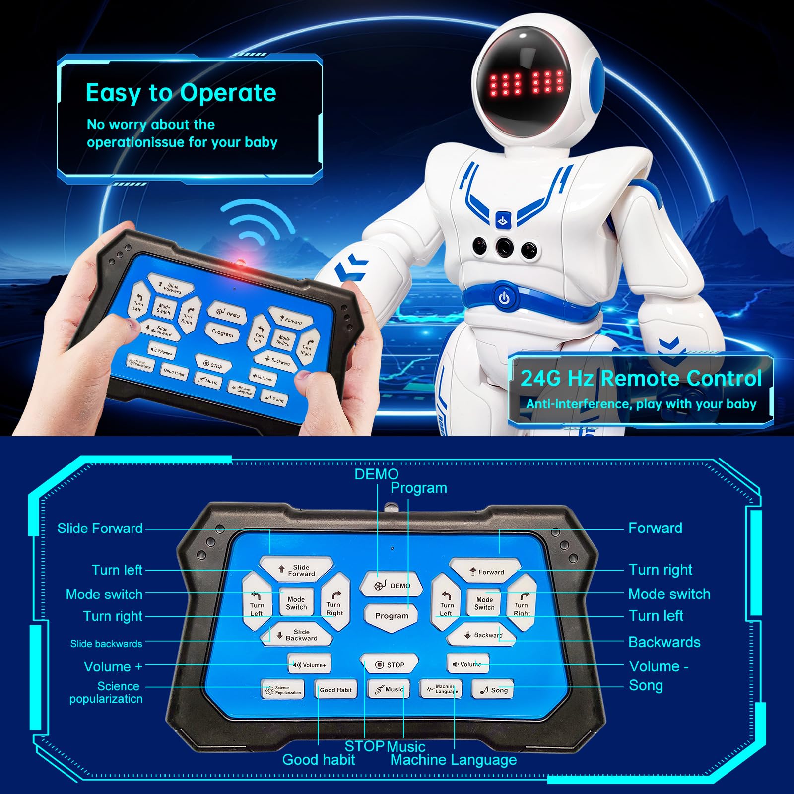 Giocattolo intelligente RC Robot con canto/ballo, telecomando e sensazione, ideale per bambini dai 6 ai 12 anni per compleanno e Natale