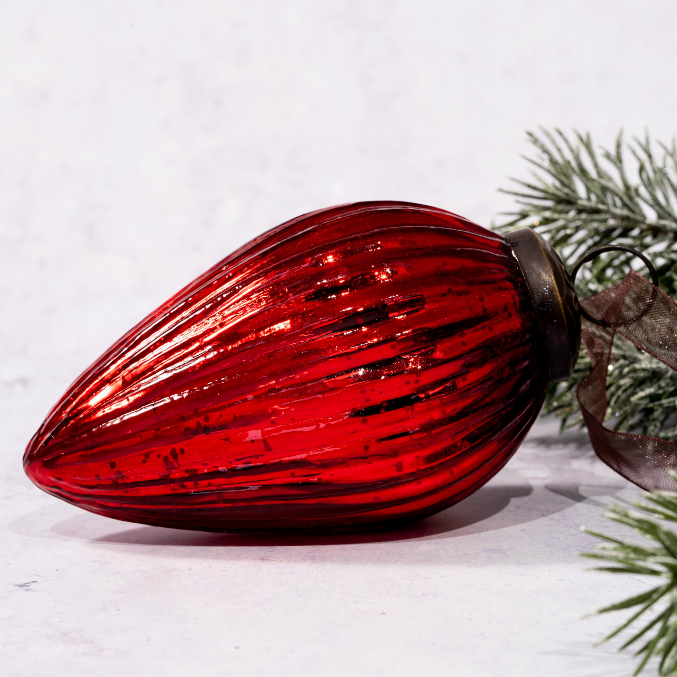 Arthur Cameron Red Christmas Glass Pinecone Hanging Decorations | Xmas Pine Ornament Bauble (4", )