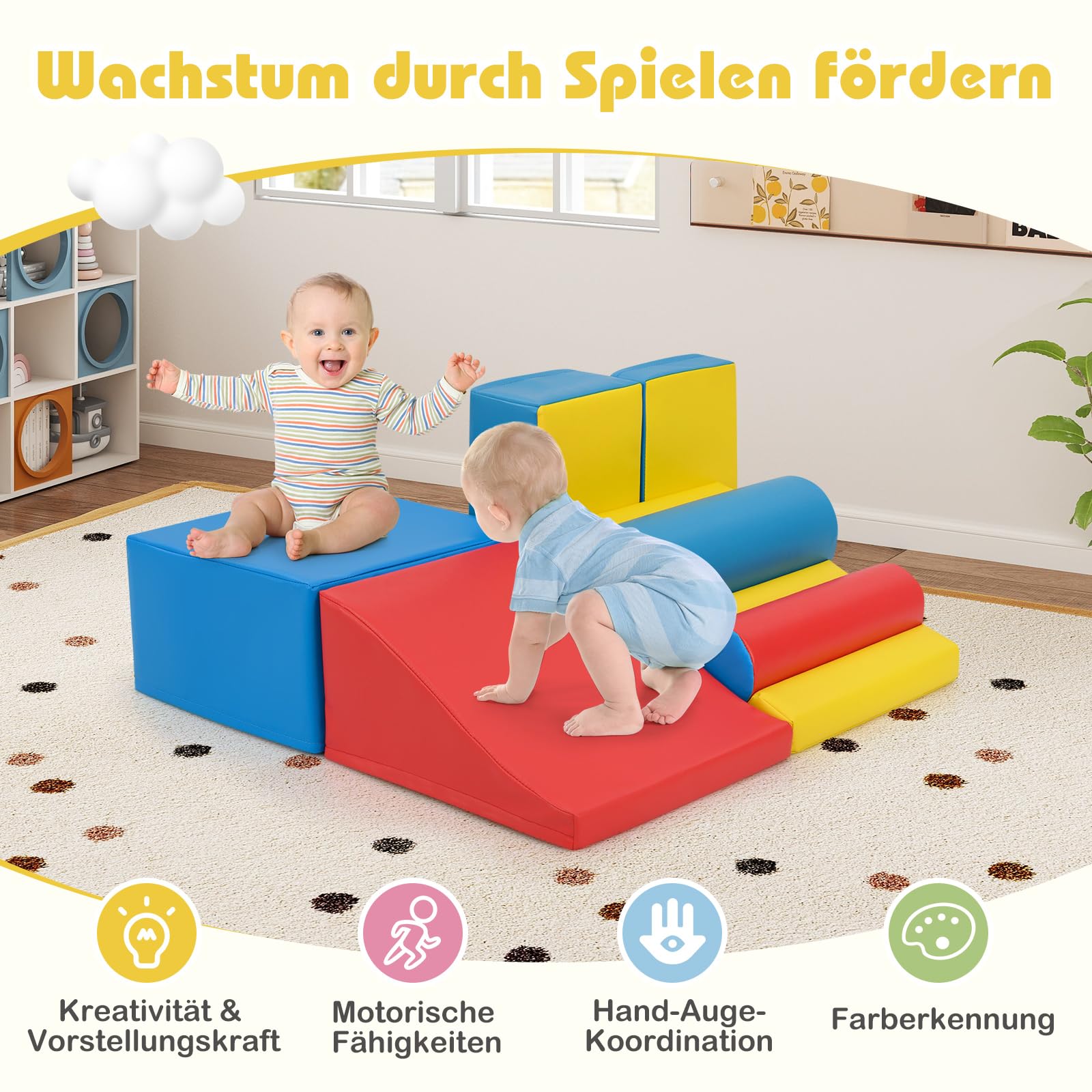 COSTWAY 7 TLG. Schaumstoffbausteine, Softbausteine zum Klettern & Toben, Riesenbausteine aus Schaumstoff, Großbausteine XXL Indoor für Kinder, Bunt