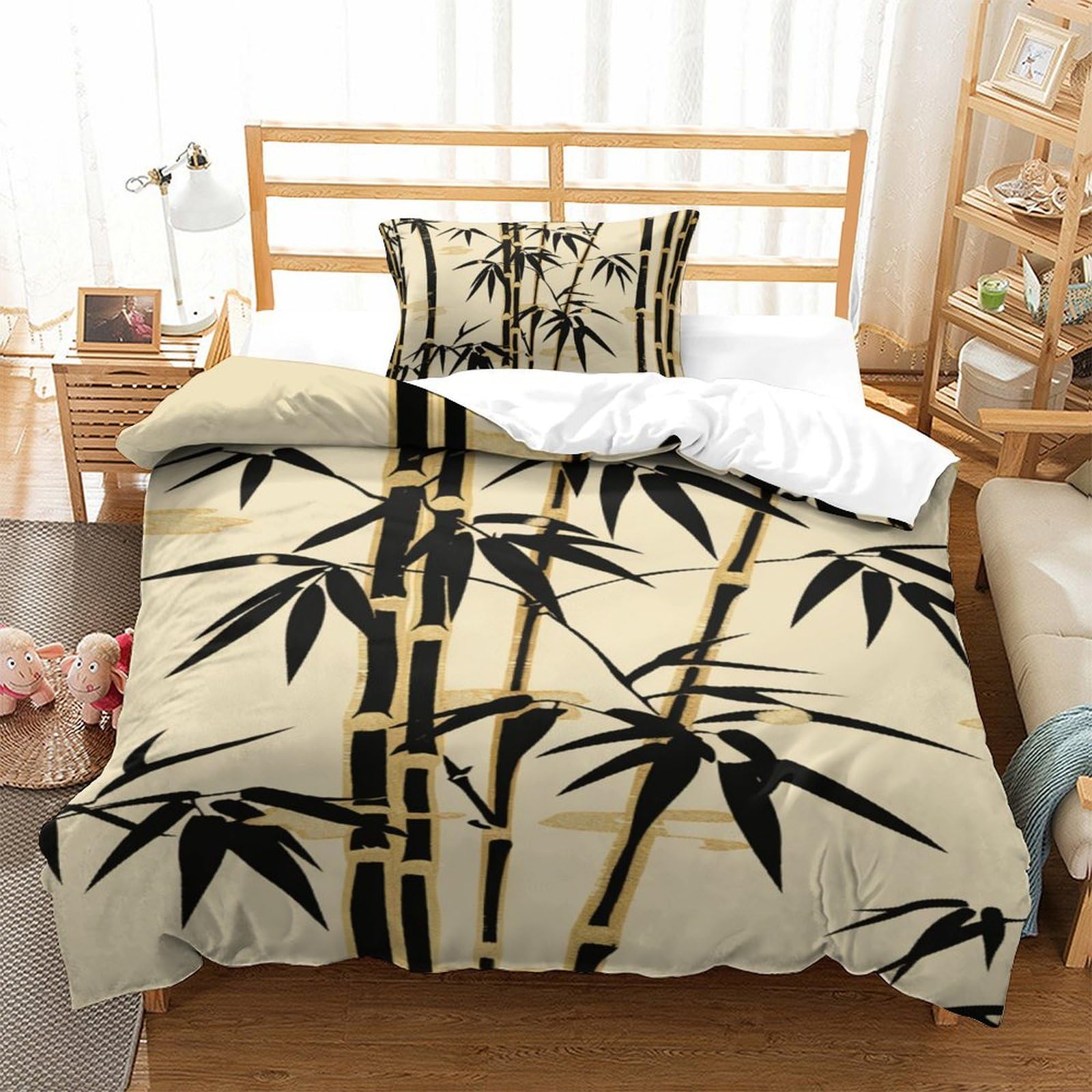 Parure de lit enfants bambou 3D avec housse de couette single zippée