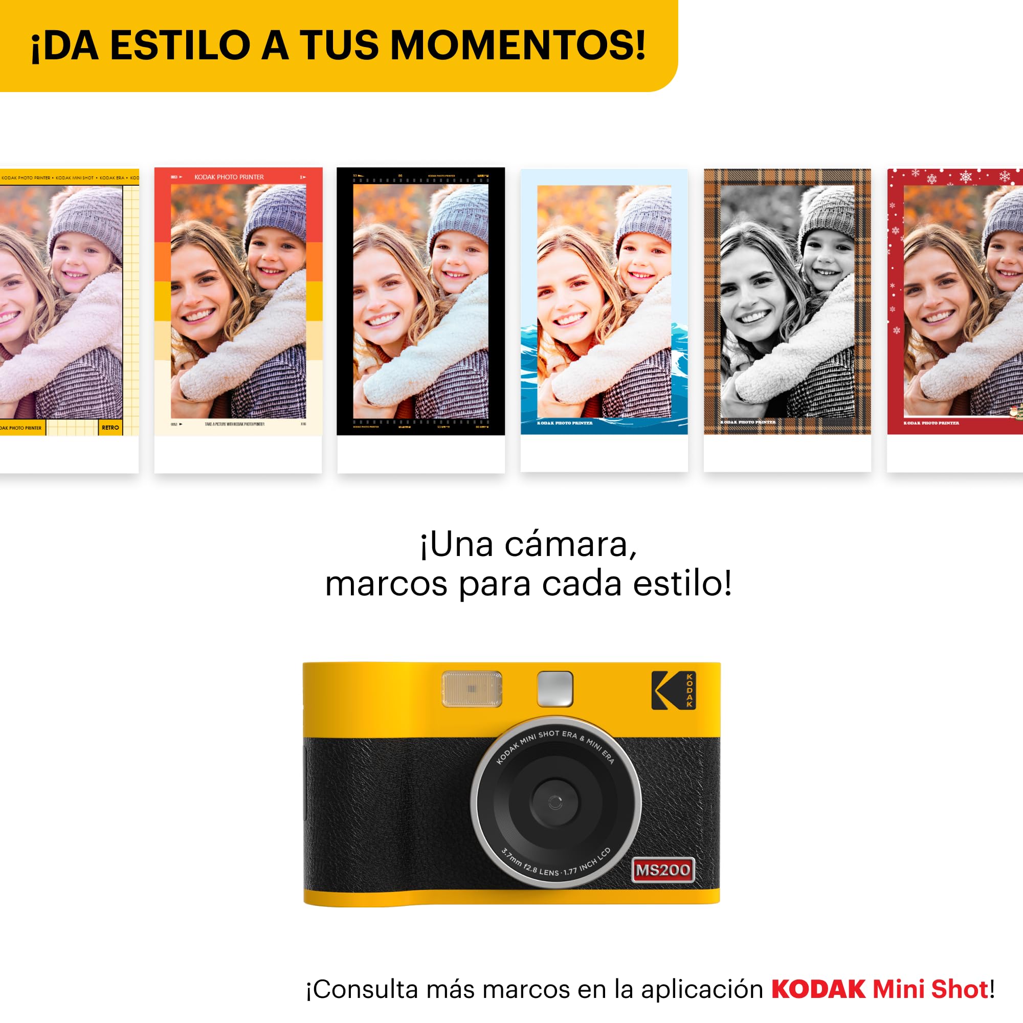 KODAK Mini Shot 2 ERA 4PASS 2-en-1 Cámara Instantánea e Impresora de Fotos (5,3x8,6cm) (Cámara + Pack de Regalo con 38 Hojas, Amarillo)