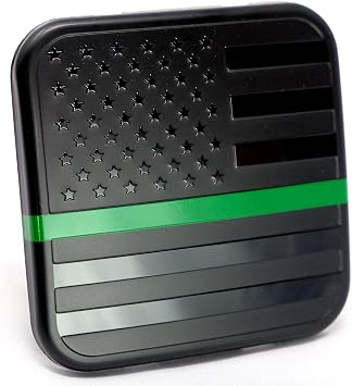American Flag Hitch Cover Plug Fits 2" Receiver, Black with Green Line