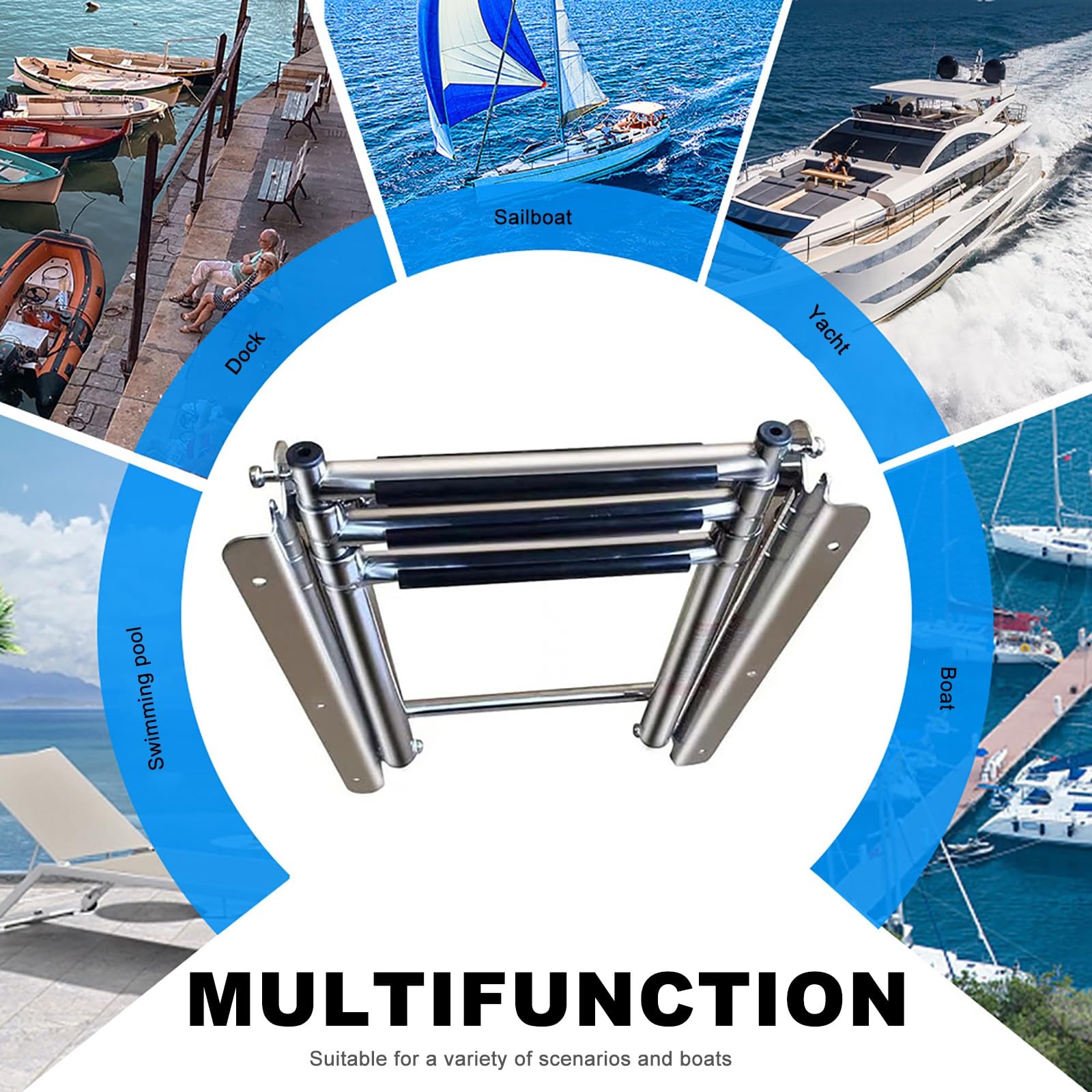 Scaletta per Barca a 3 Gradini, Scaletta per Immersione Pieghevole in Acciaio Inossidabile 316, Scaletta per Dock Telescopica per Barche Marine, Pontone, Yacht