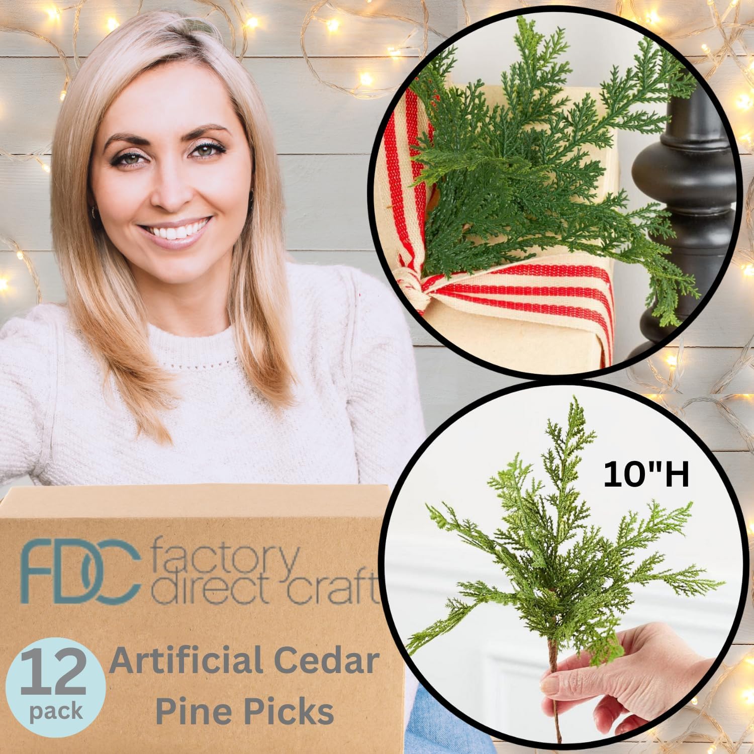 Factory Direct Craft Pack of 12 Natural Touch Artificial Cedar Pine Holiday Greenery Picks for Christmas Arrangements and Winter Decorations - Year-Round Indoor or Outdoor Fake Juniper Stems (10")