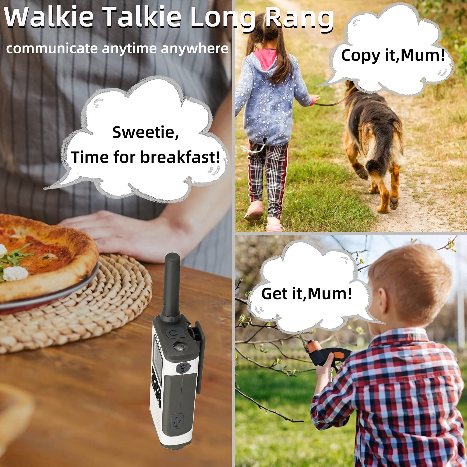 Retevis RT45 Walkie Talkie 4 Piezas, Profesional Walkie Talkies Recargable | Radio Set para Escuela, Campo Familia Hotel Almacén, Licencia Libre, 16CH USB VOX LED Linterna, Cerradura con Teclado