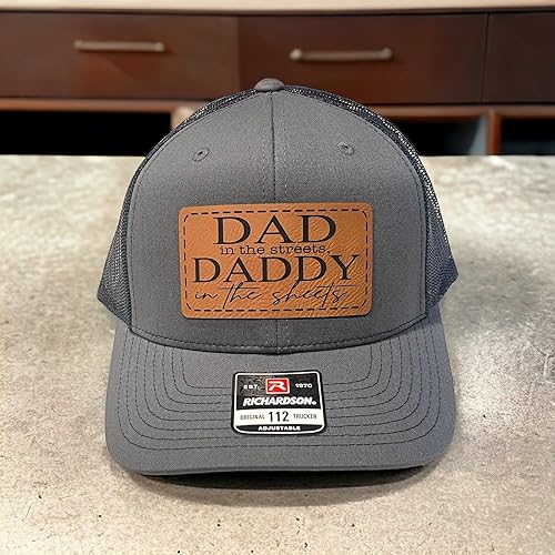 Miniatura 3 de Dad In The Streets Daddy In The Sheets Hat Mens Funny Dad Baseball Cap (CharcoalBlk with Rawhide Patch)